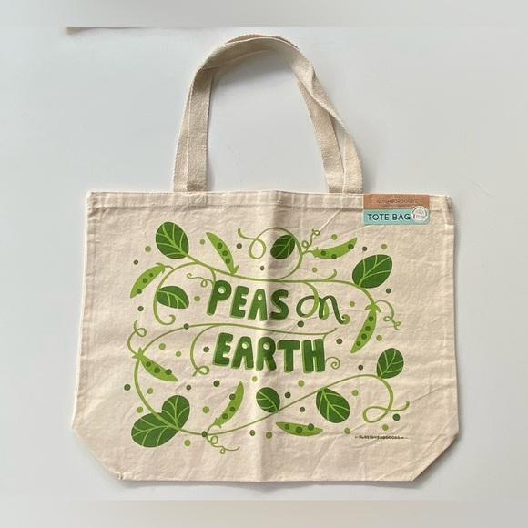 The Neighborhoods Cotton Tote Bag, Large Canvas Tote Bag, Peas On Earth Tote Bag - Picture 2 of 8